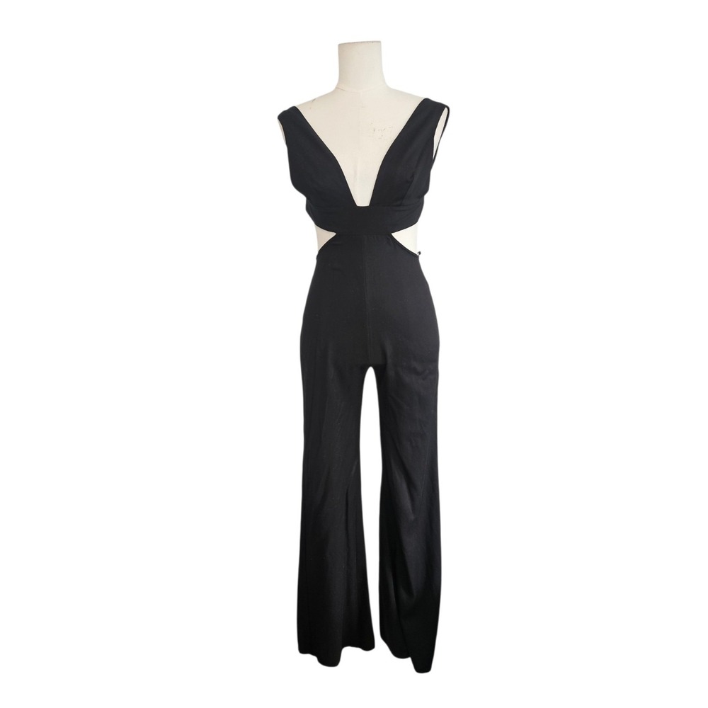 Wildfox Black Cut Out Wide Leg Jumpsuit Open Tie Back XS Lyocell Made in USA